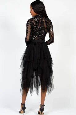 Chelsea Embellished Sequin Mesh Bodysuit Black Fashion