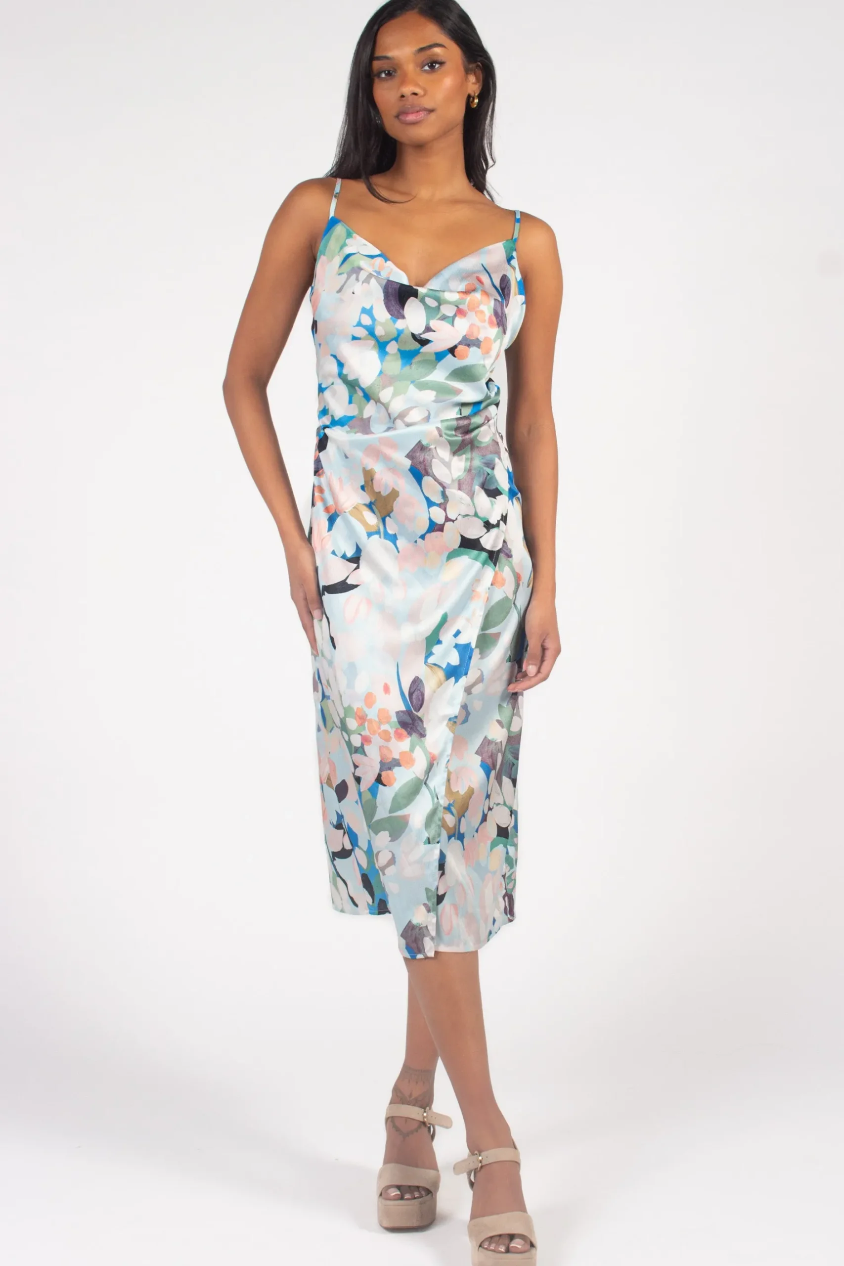 Verty Emily Floral Print Midi Slip Dress BlueFloral New