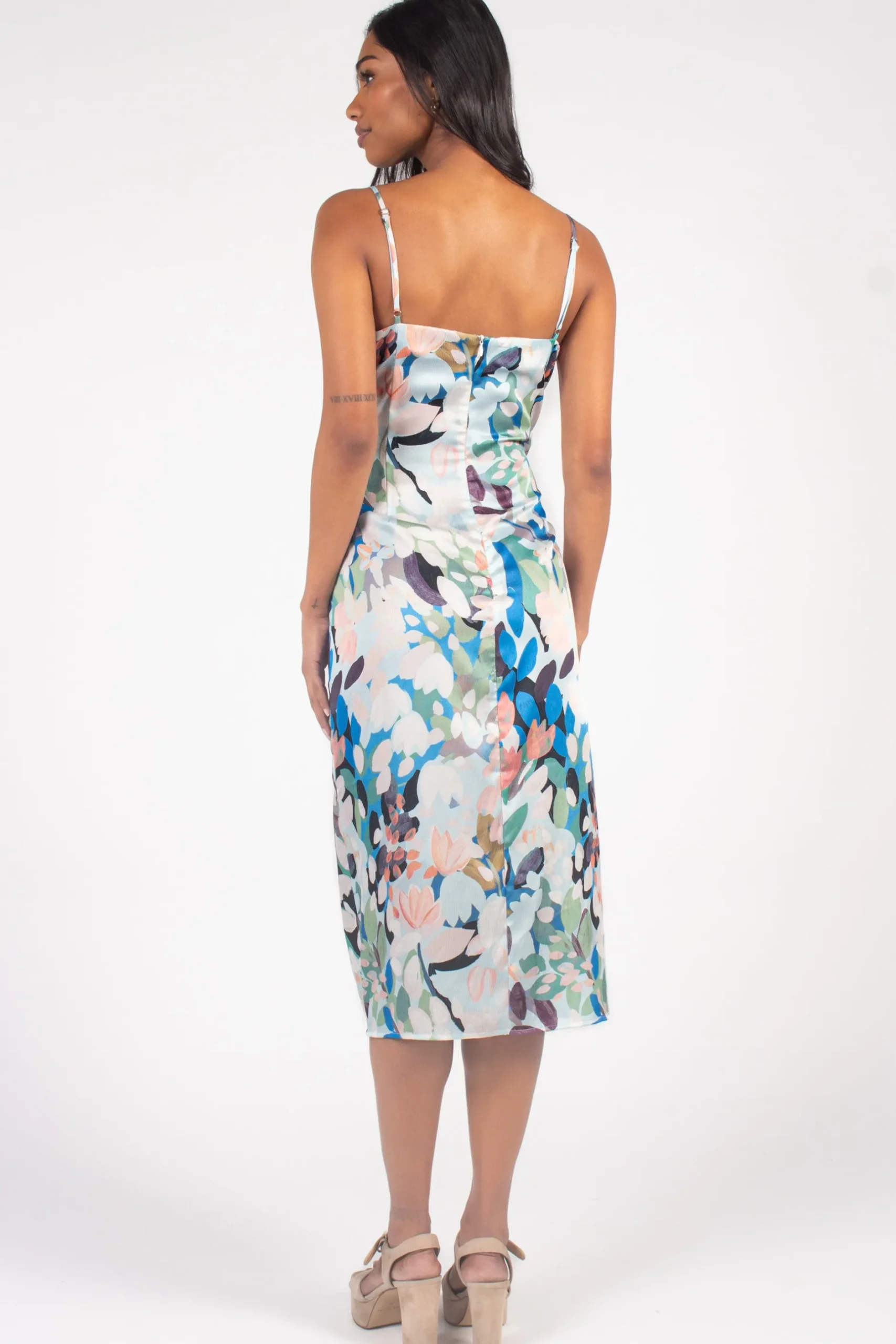 Verty Emily Floral Print Midi Slip Dress BlueFloral New