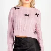Love Tree Emmeline Cable Knit Bow Sweater Hot
