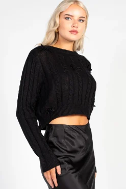 Love Tree Emmeline Cable Knit Bow Sweater Hot