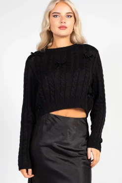 Love Tree Emmeline Cable Knit Bow Sweater Hot