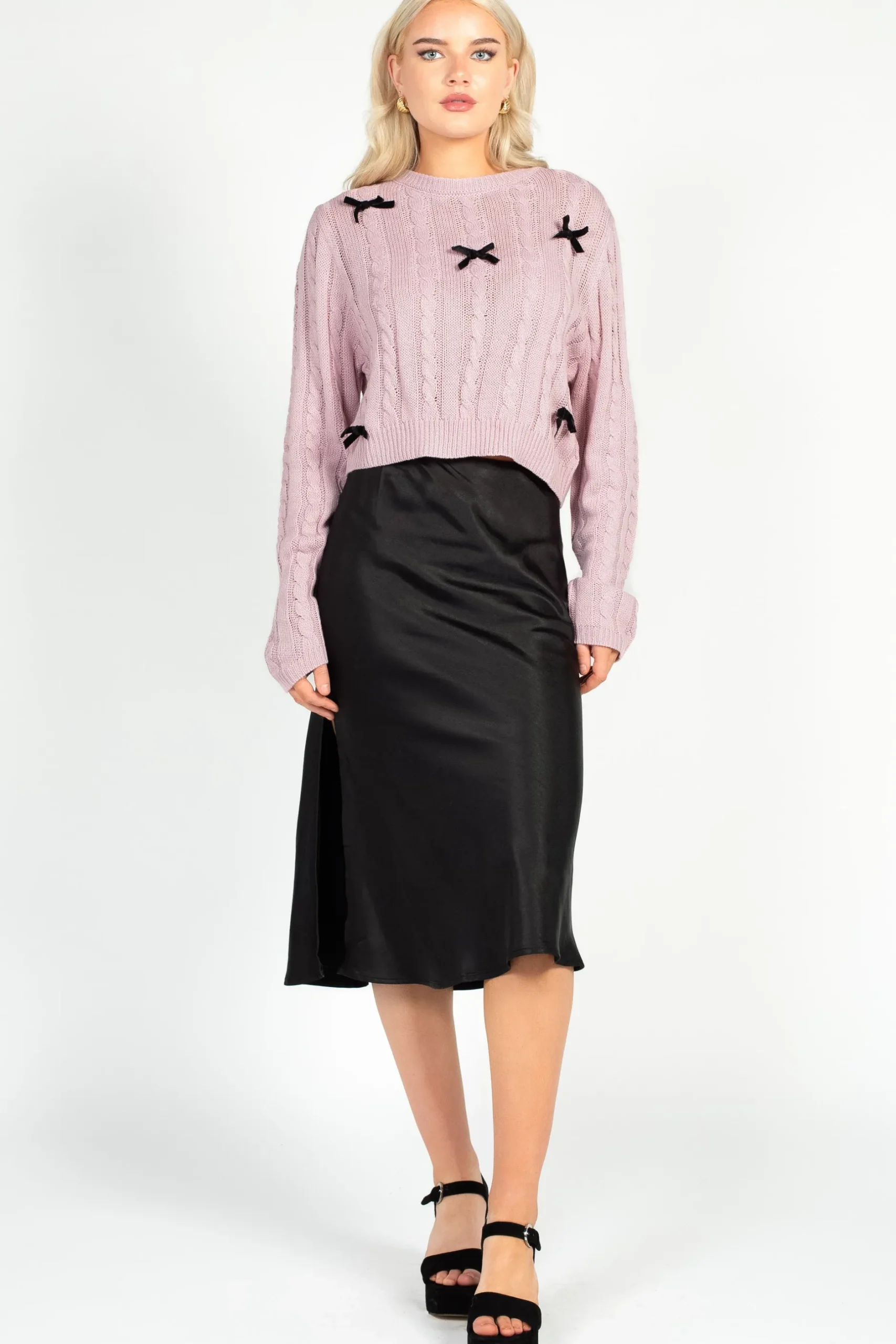 Love Tree Emmeline Cable Knit Bow Sweater Hot