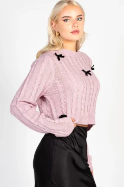 Love Tree Emmeline Cable Knit Bow Sweater Hot