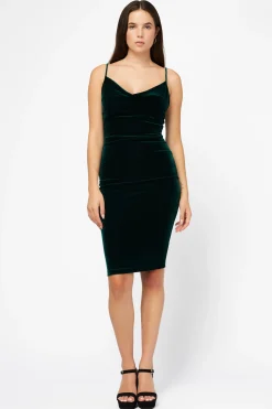 Lovely Day Evie Velvet Fitted Midi Dress New