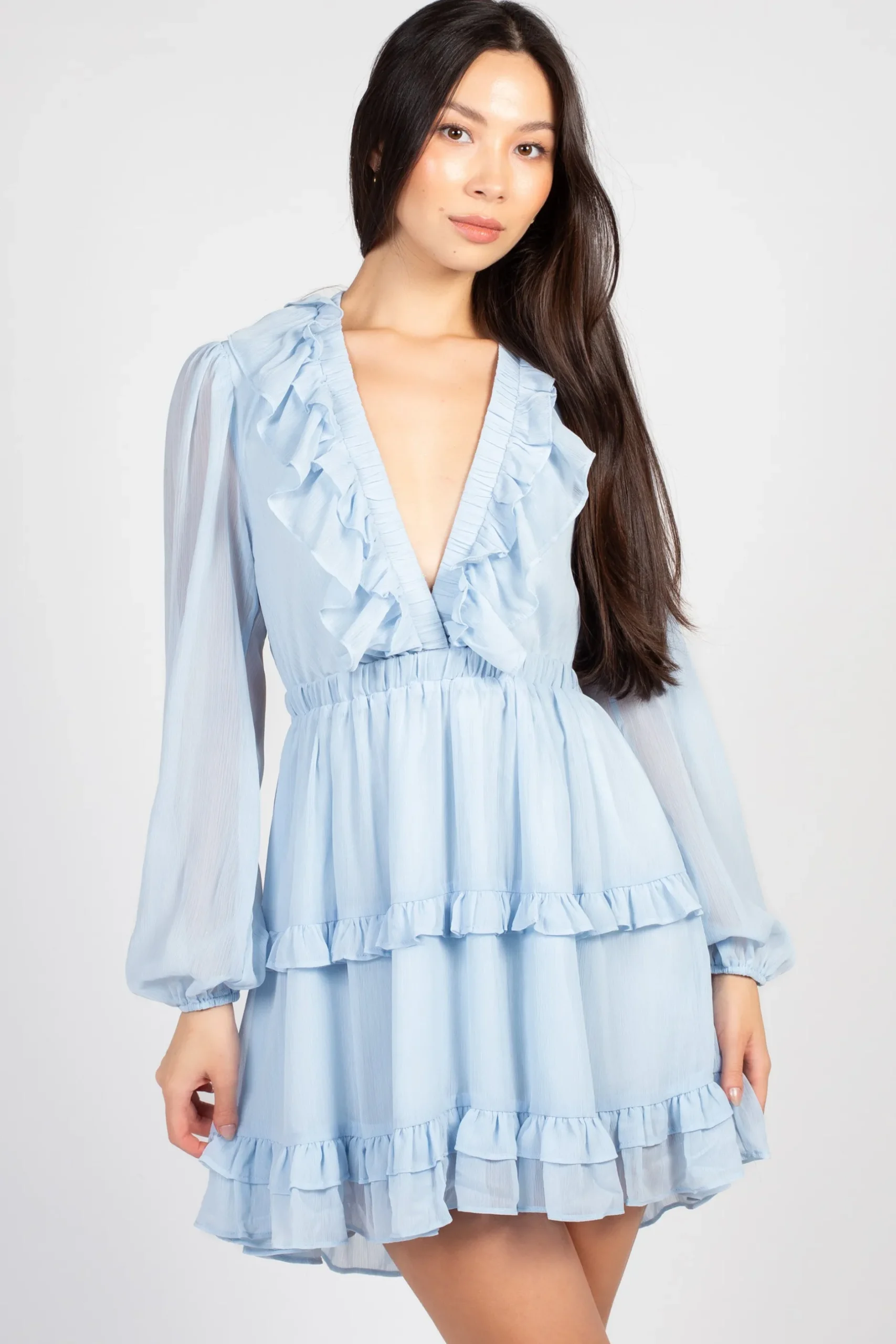 Privy Flirty Ruffle Trim Open Back Mini Dress Clearance