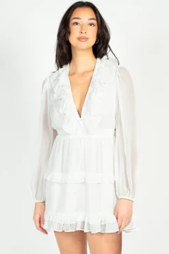 Privy Flirty Ruffle Trim Open Back Mini Dress Clearance