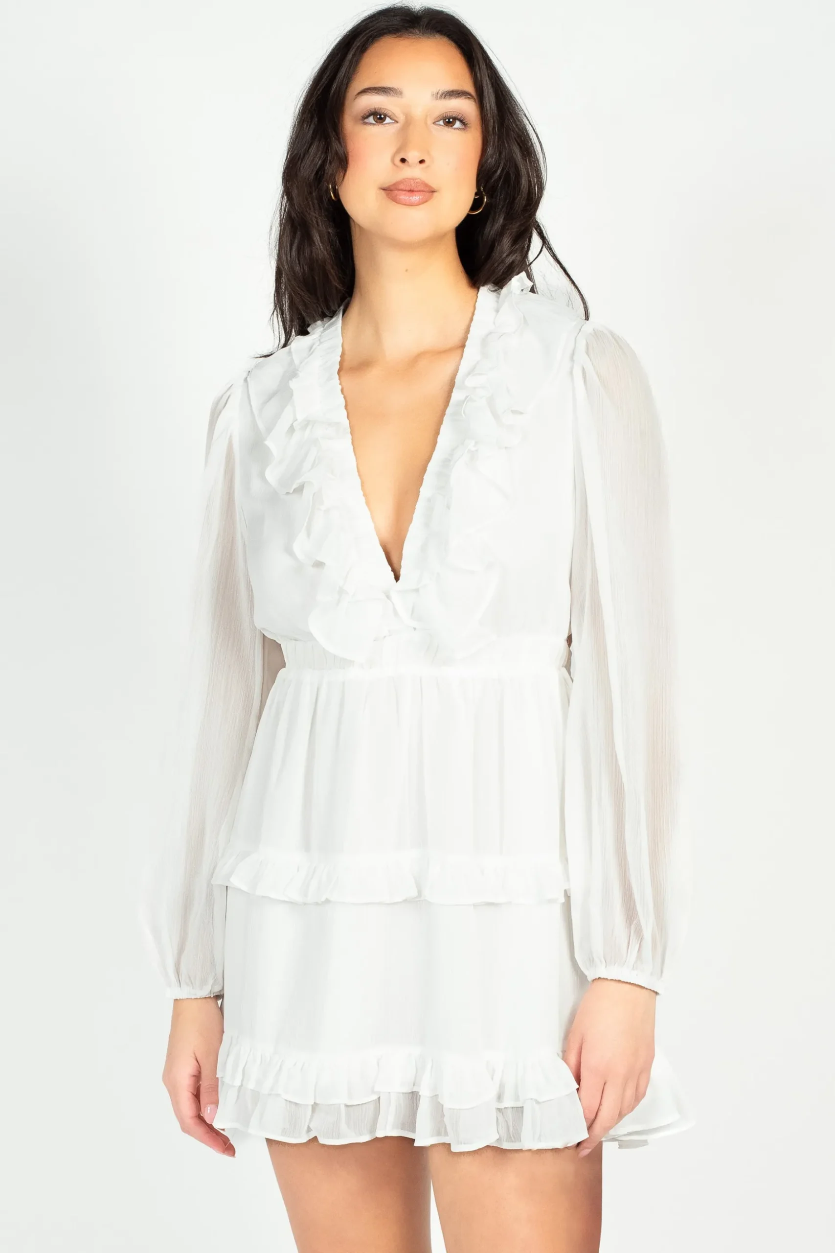 Privy Flirty Ruffle Trim Open Back Mini Dress Clearance