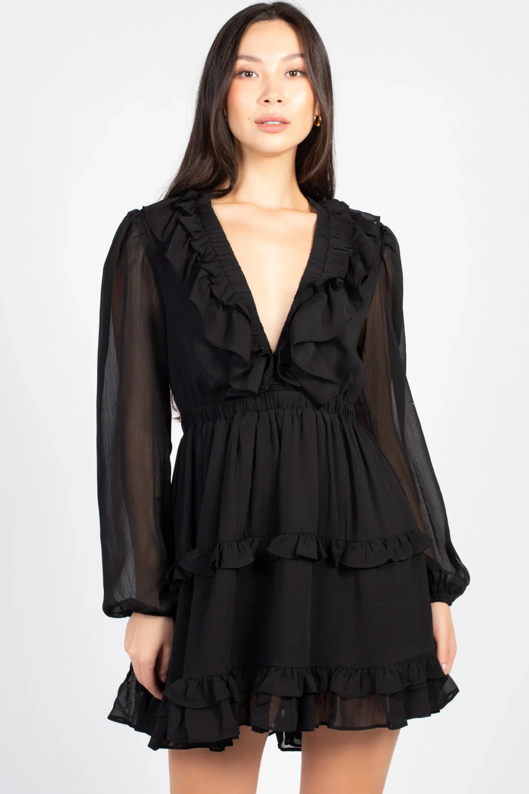 Privy Flirty Ruffle Trim Open Back Mini Dress Clearance