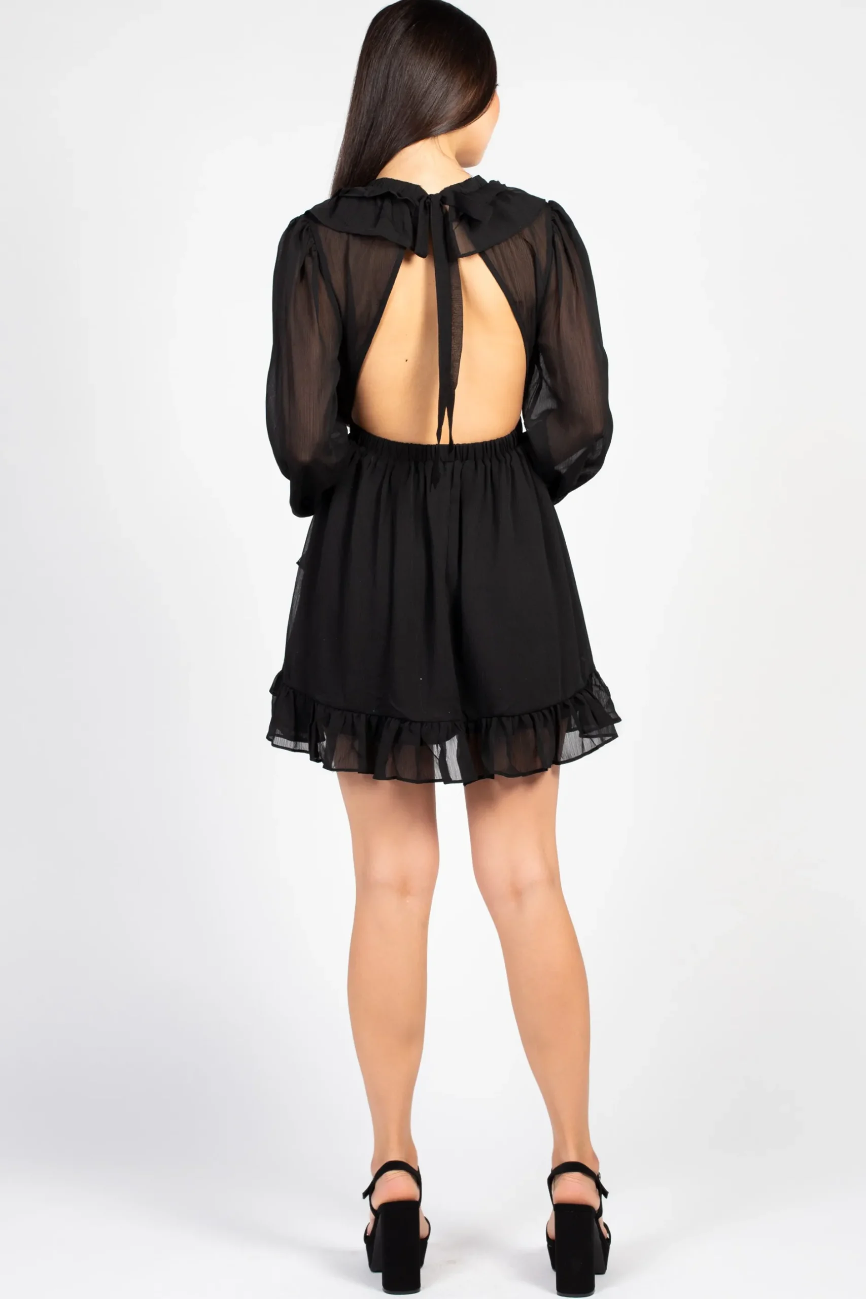 Privy Flirty Ruffle Trim Open Back Mini Dress Clearance