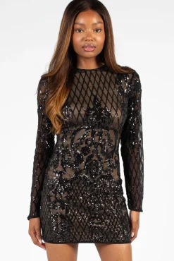 Chelsea Florence Open Back Sequin Mini Dress Black/Sequin Clearance