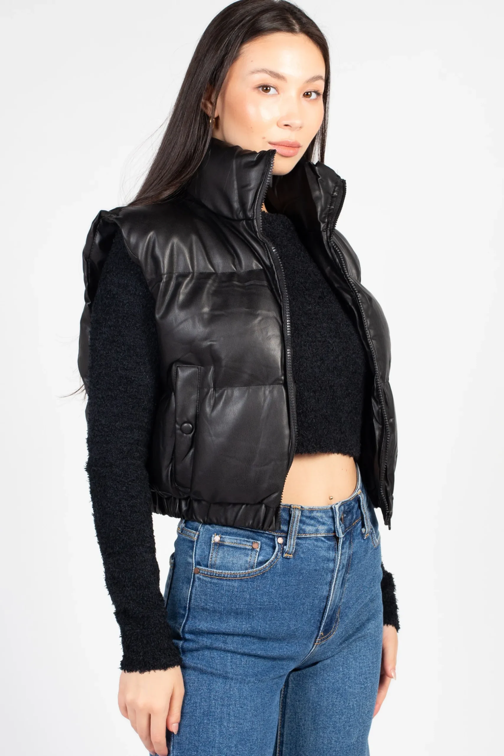 36pointS Francesca Vegan Leather Puffer Vest Discount