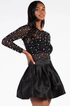 Chelsea Holly Tie Waist Taffeta Mini Skirt Black Discount