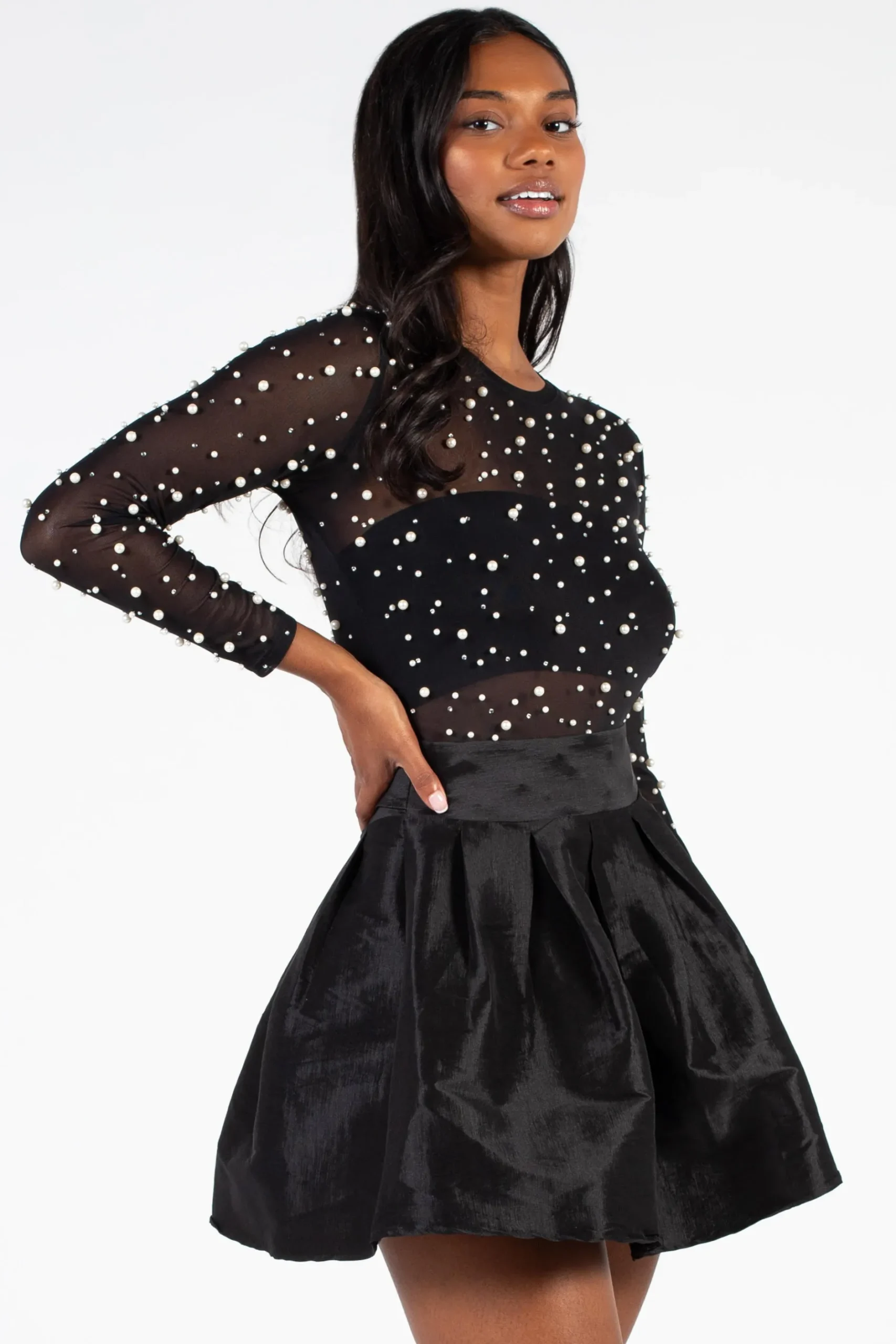 Chelsea Holly Tie Waist Taffeta Mini Skirt Black Discount