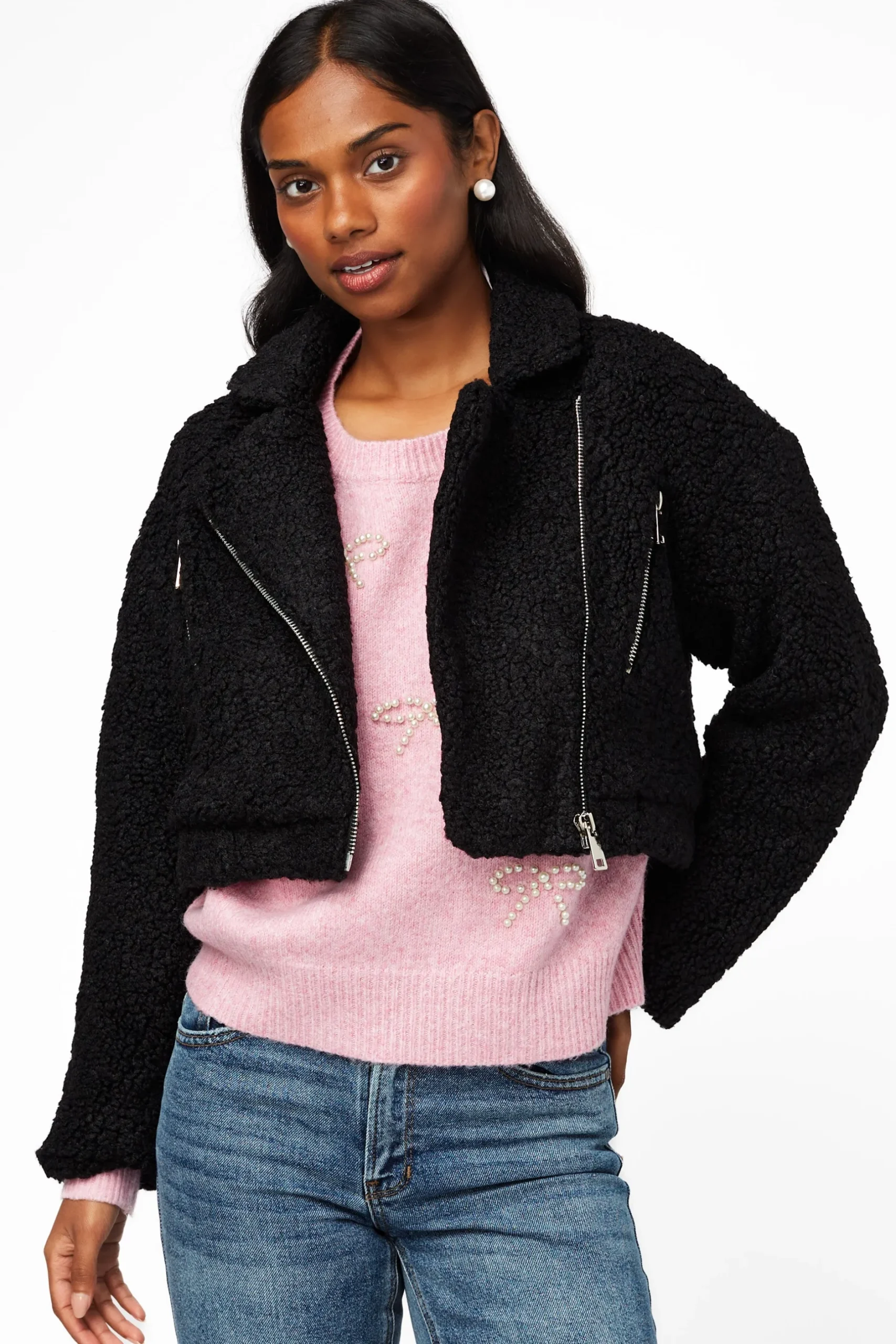 Privy Honey Teddy Crop Moto Jacket Fashion