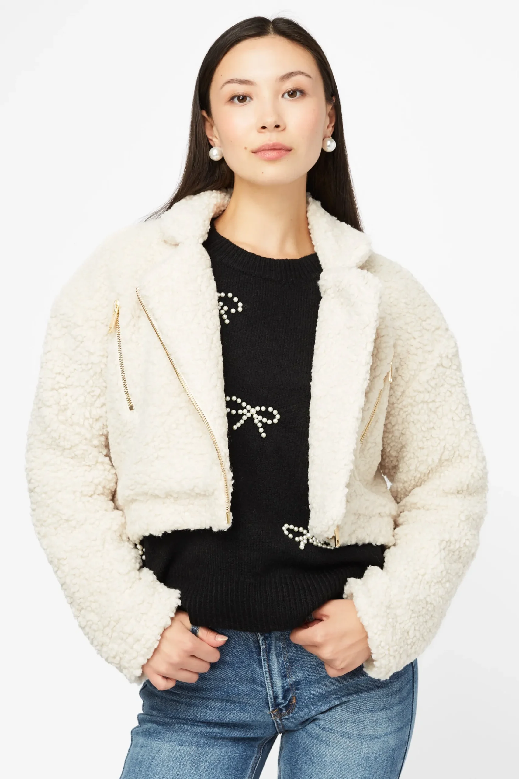 Privy Honey Teddy Crop Moto Jacket Fashion