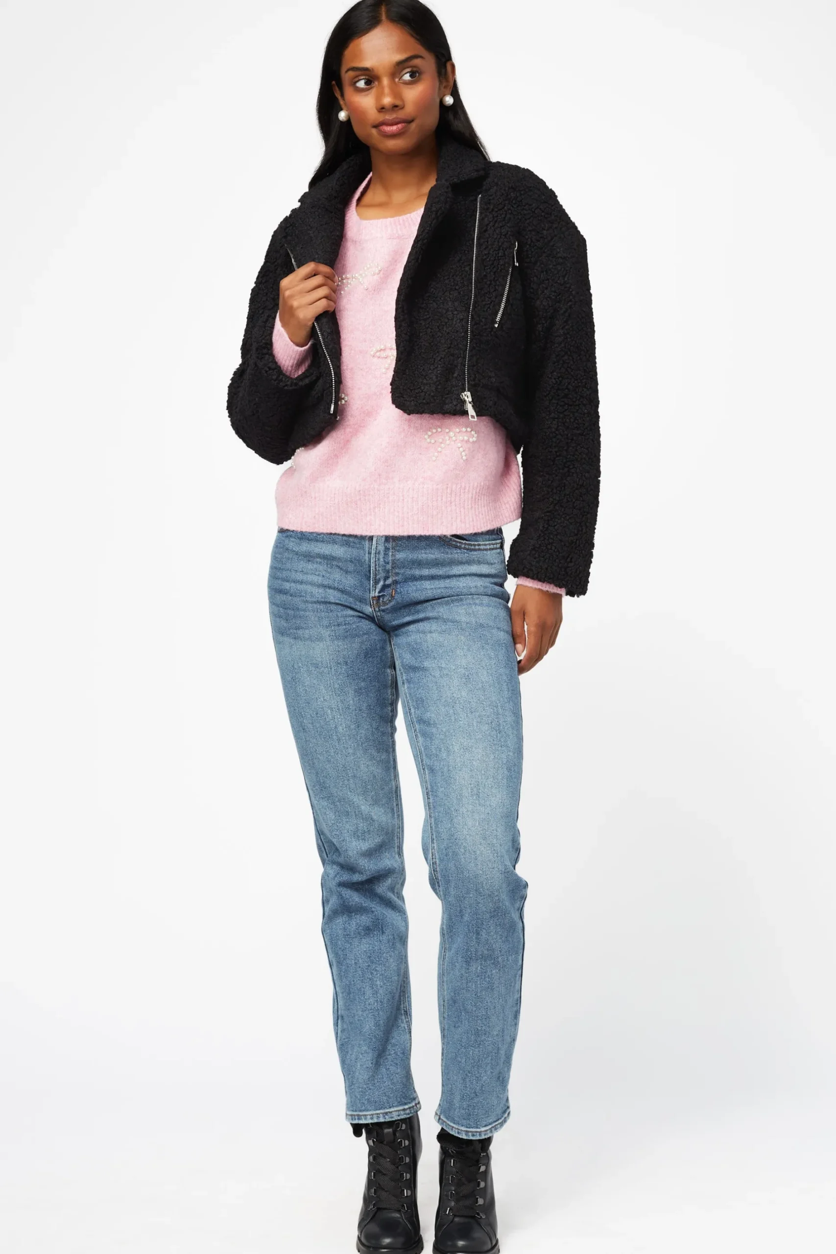 Privy Honey Teddy Crop Moto Jacket Fashion