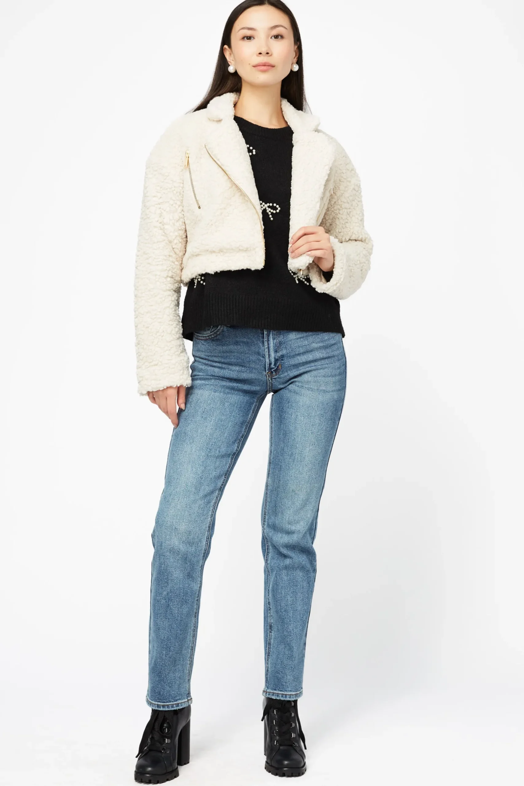 Privy Honey Teddy Crop Moto Jacket Fashion