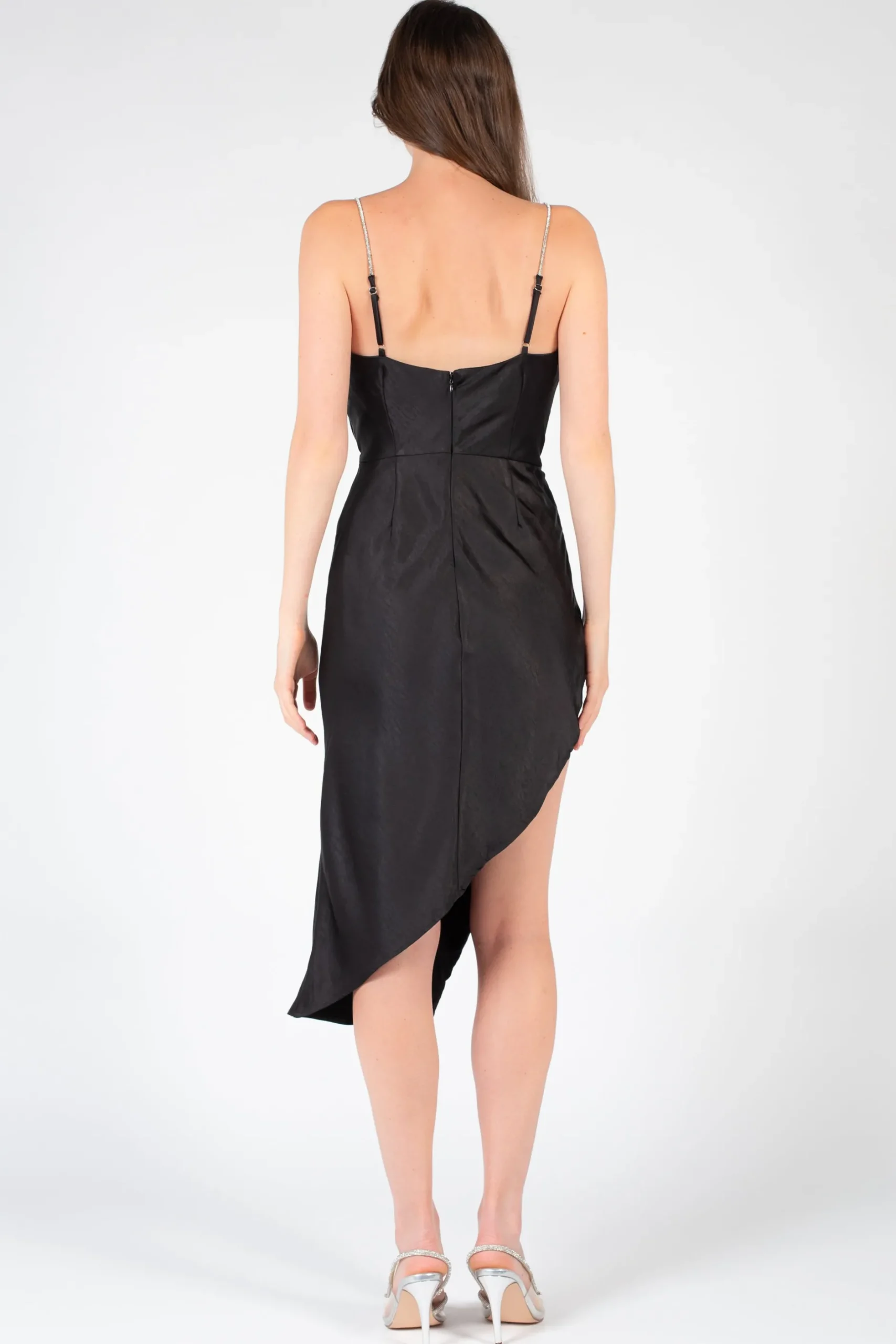 Dress Forum Imogen Drape Neck Rhinestone Midi Dress Black Discount