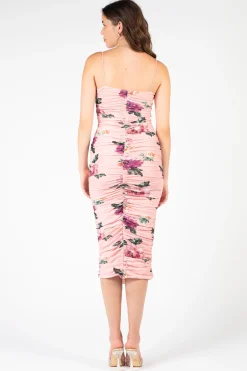Rosevelvet Isabel Ruched Mesh Floral Midi Dress Discount
