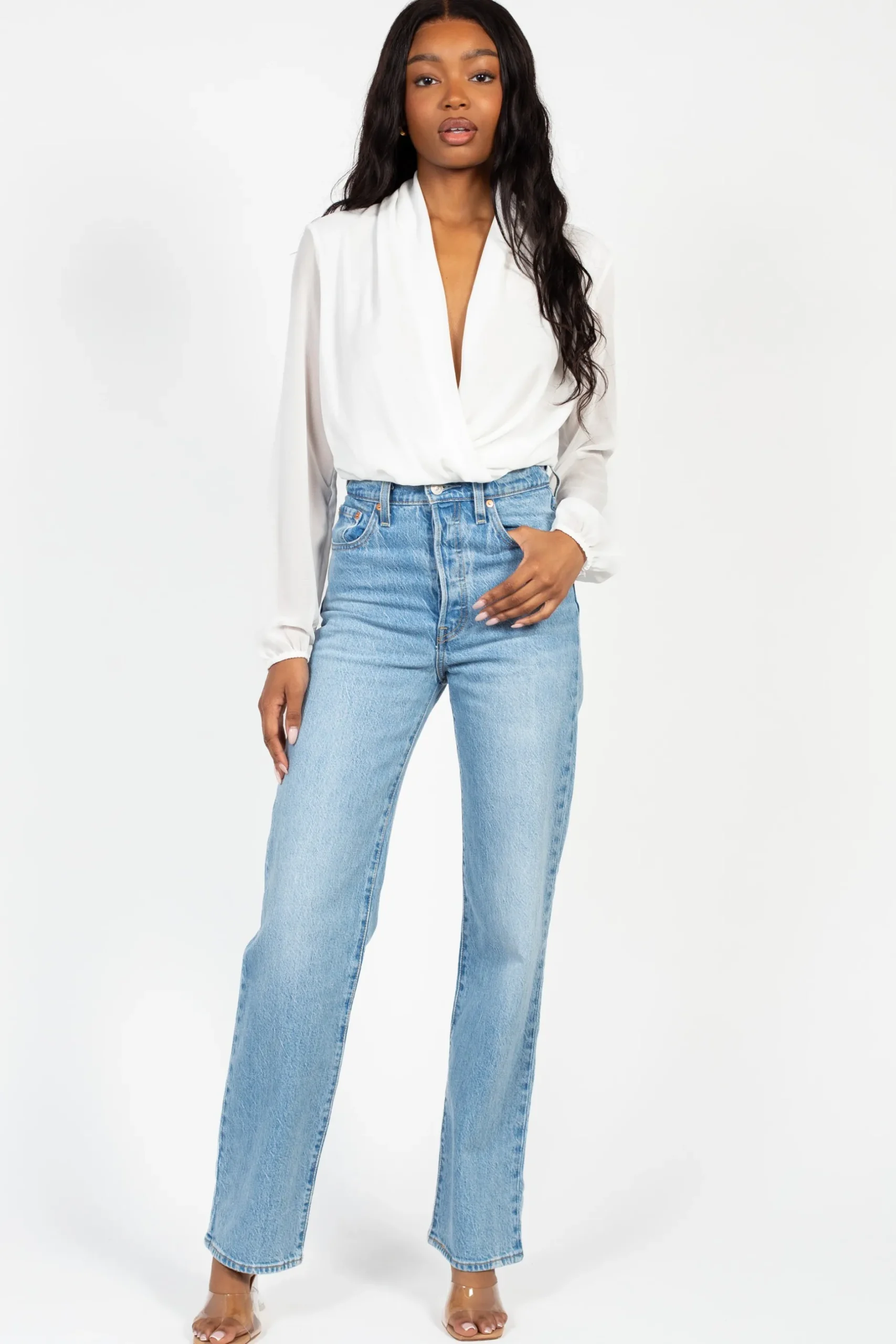 Chelsea Isla Long Sleeve Chiffon Bodysuit Hot
