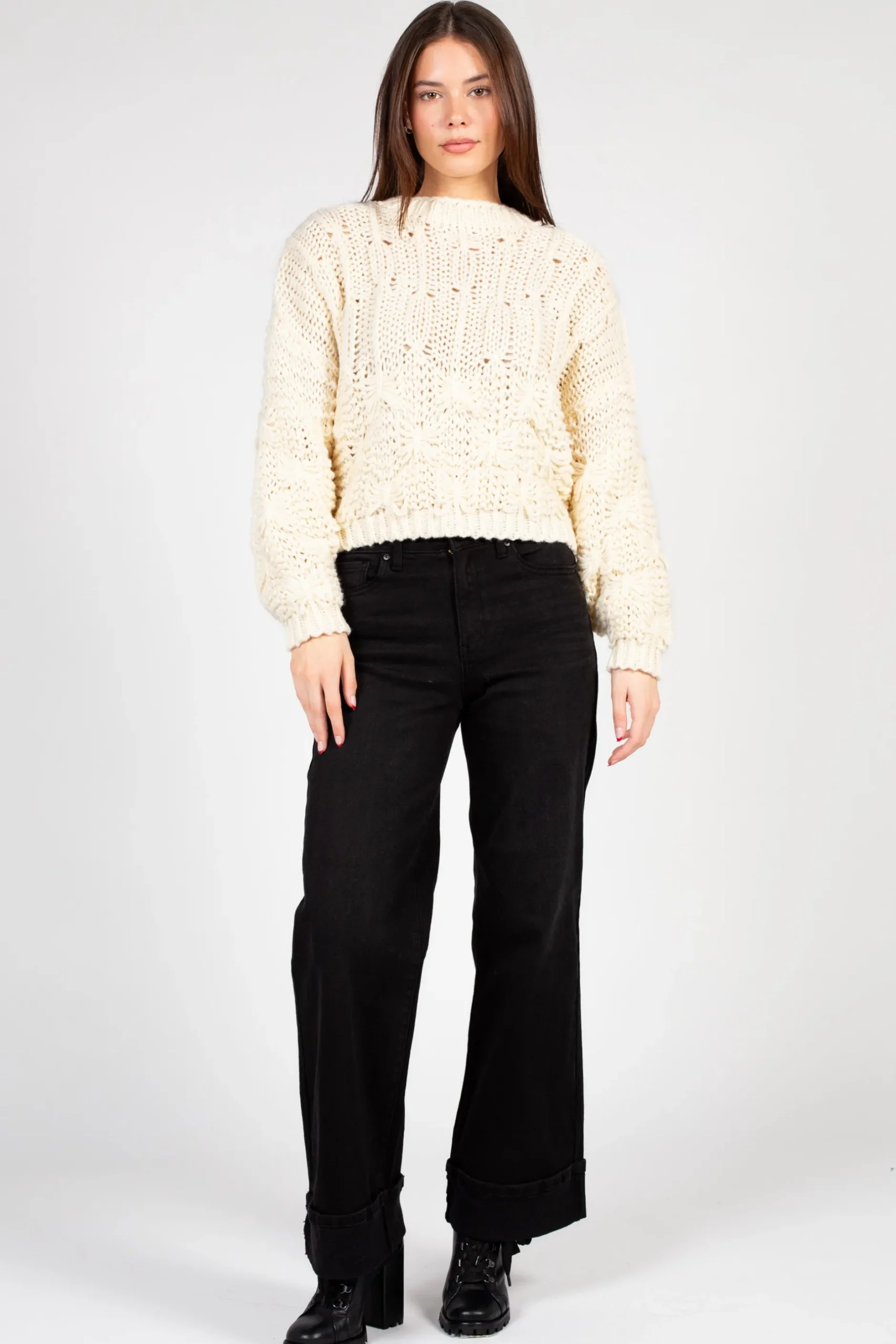 HYFVE Ivy Textured Knit Sweater Cream Fashion