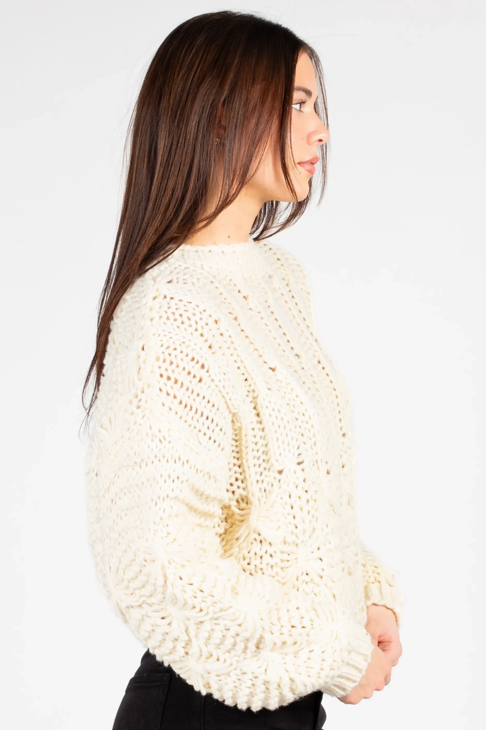 HYFVE Ivy Textured Knit Sweater Cream Fashion