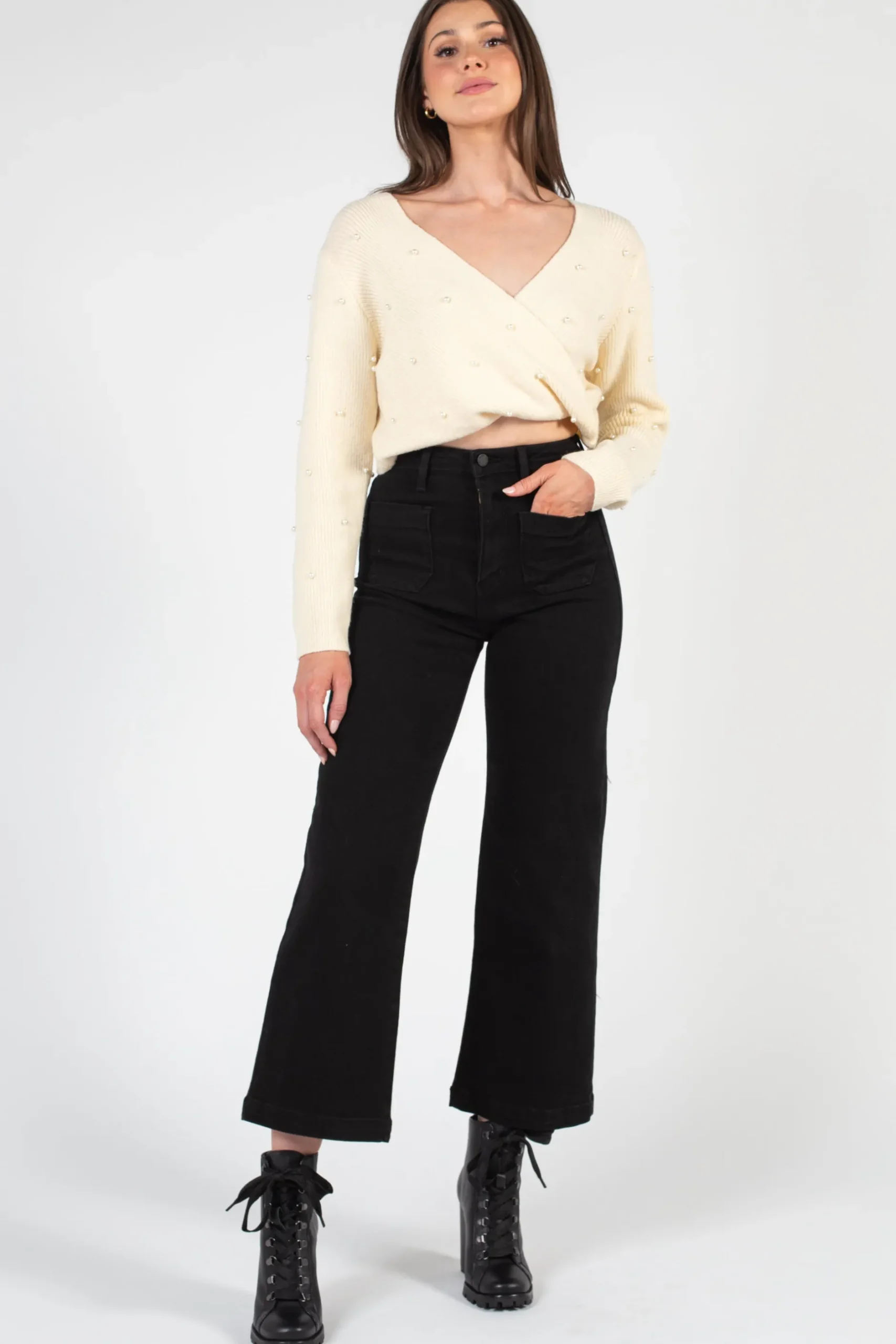 Just Black Denim Patch Pocket Wide Leg JetBlack Sale