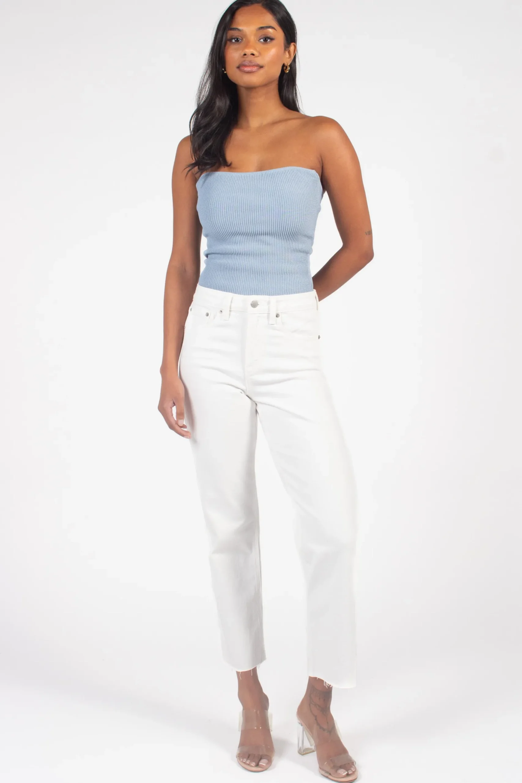 Just USA Hem Detail Straight Jeans White Fashion