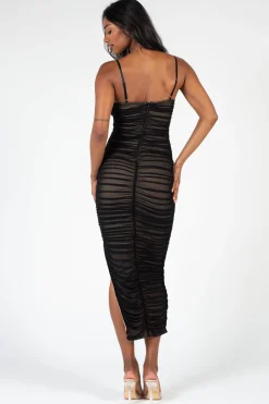 Privy Kaia Ruched Mesh Midi Dress Discount