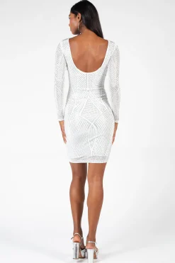 Symphony Katy Rhinestone Bodycon Mini Dress Ivory Fashion
