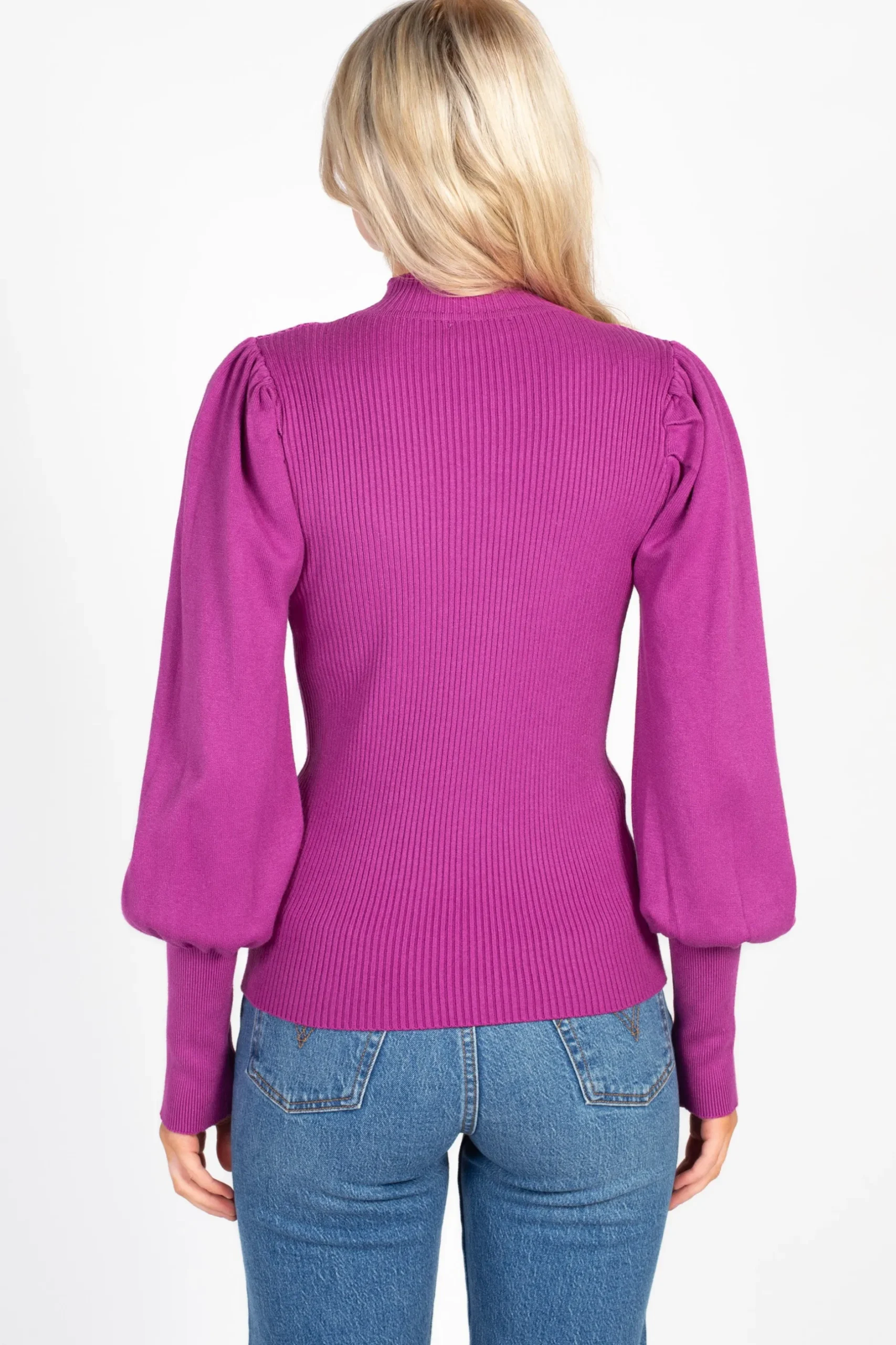 thinkable Kayla Ribbed Knit Puff Sleeve Sweater Discount
