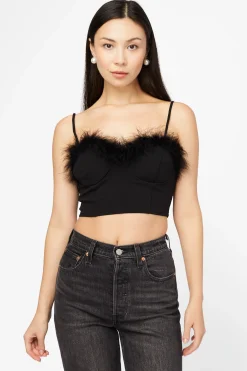 Privy Kenny Feather Trim Crop Bustier Black Outlet