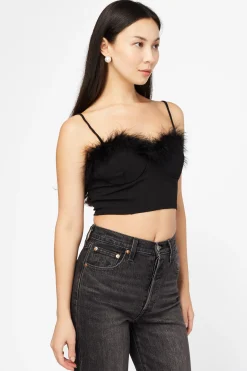 Privy Kenny Feather Trim Crop Bustier Black Outlet