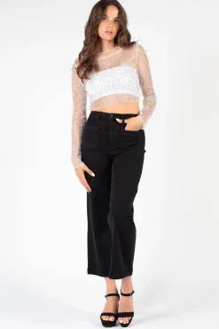 Hot u0026 Delicious Kylie Long Sleeve Embellished Crop Top Outlet