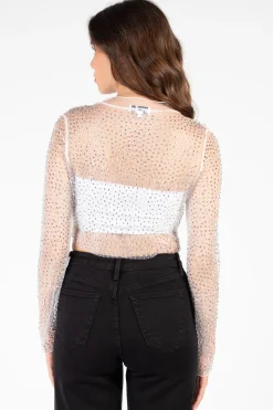 Hot u0026 Delicious Kylie Long Sleeve Embellished Crop Top Outlet