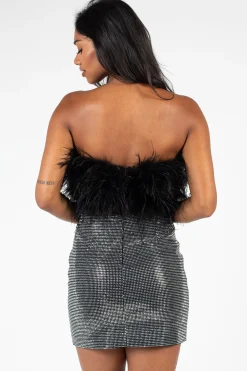 La Marque Zaina Feather Bustier Black New