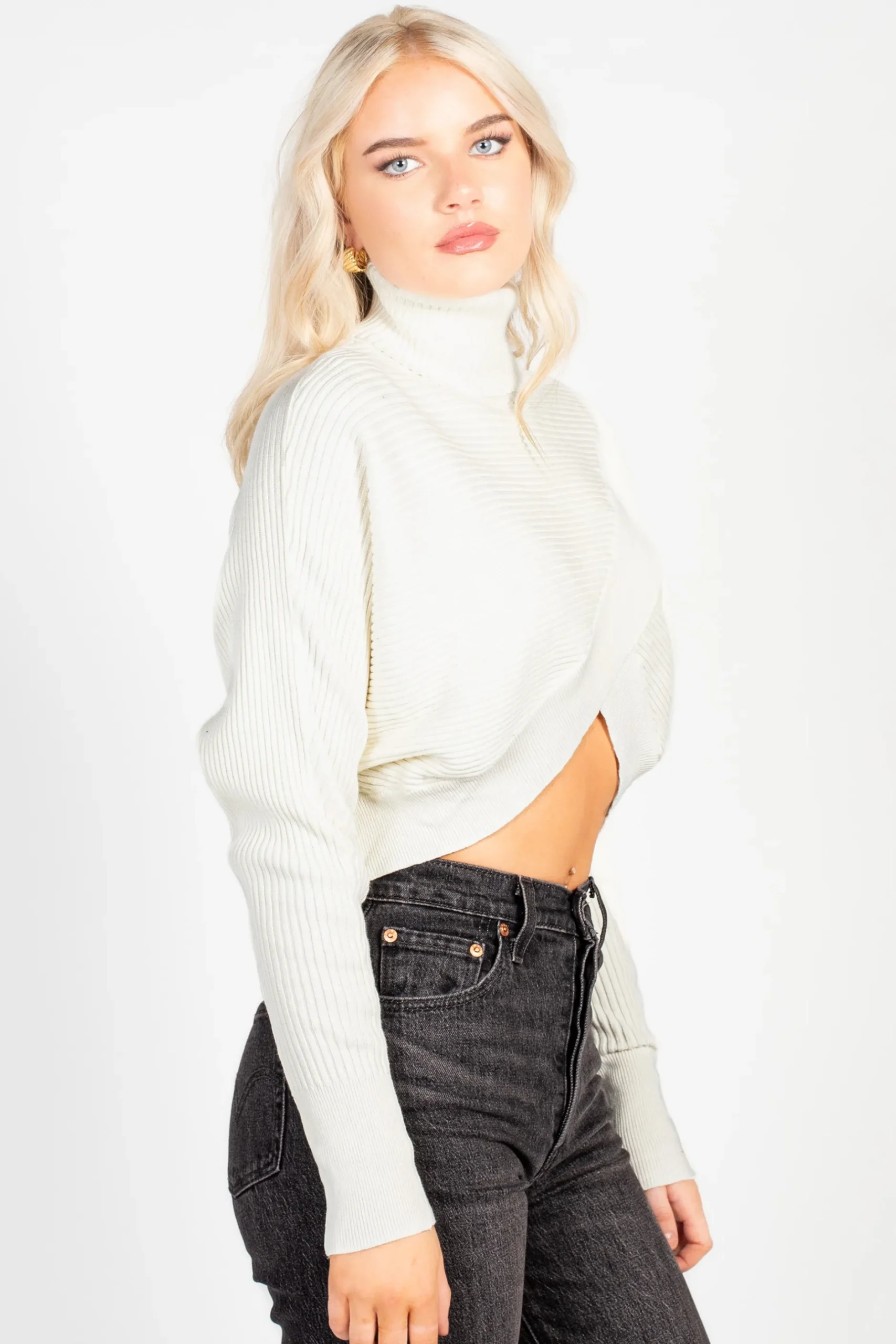 thinkable Laurel Turtleneck Cross Over Sweater Hot