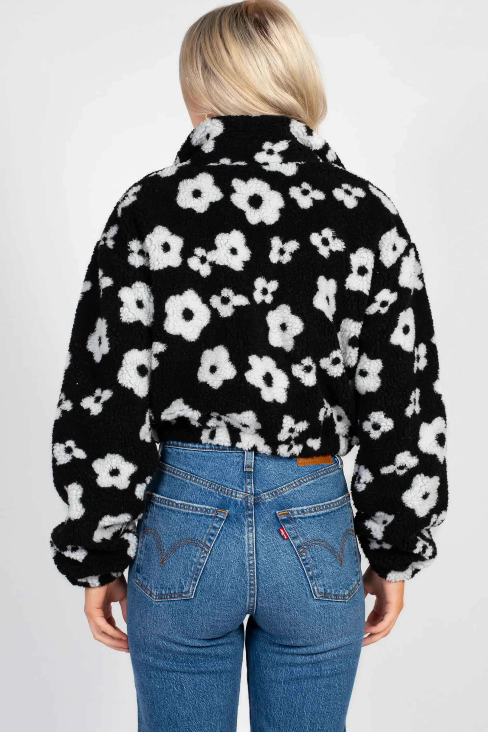 HYFVE Lila Floral Print Sherpa Jacket BlackFloral Sale
