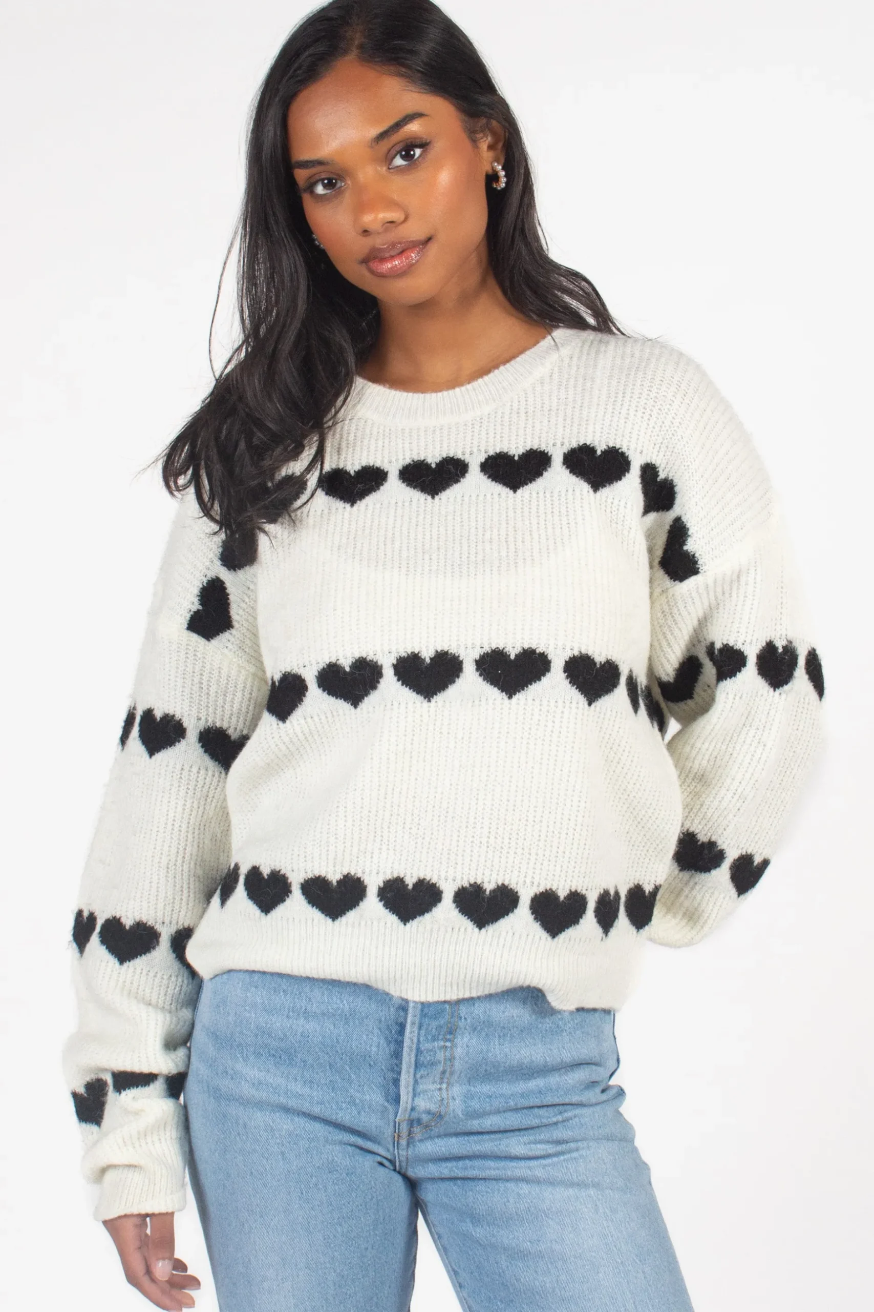 Gilli Lilliana Heart Knit Sweater White Clearance