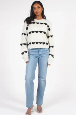 Gilli Lilliana Heart Knit Sweater White Clearance