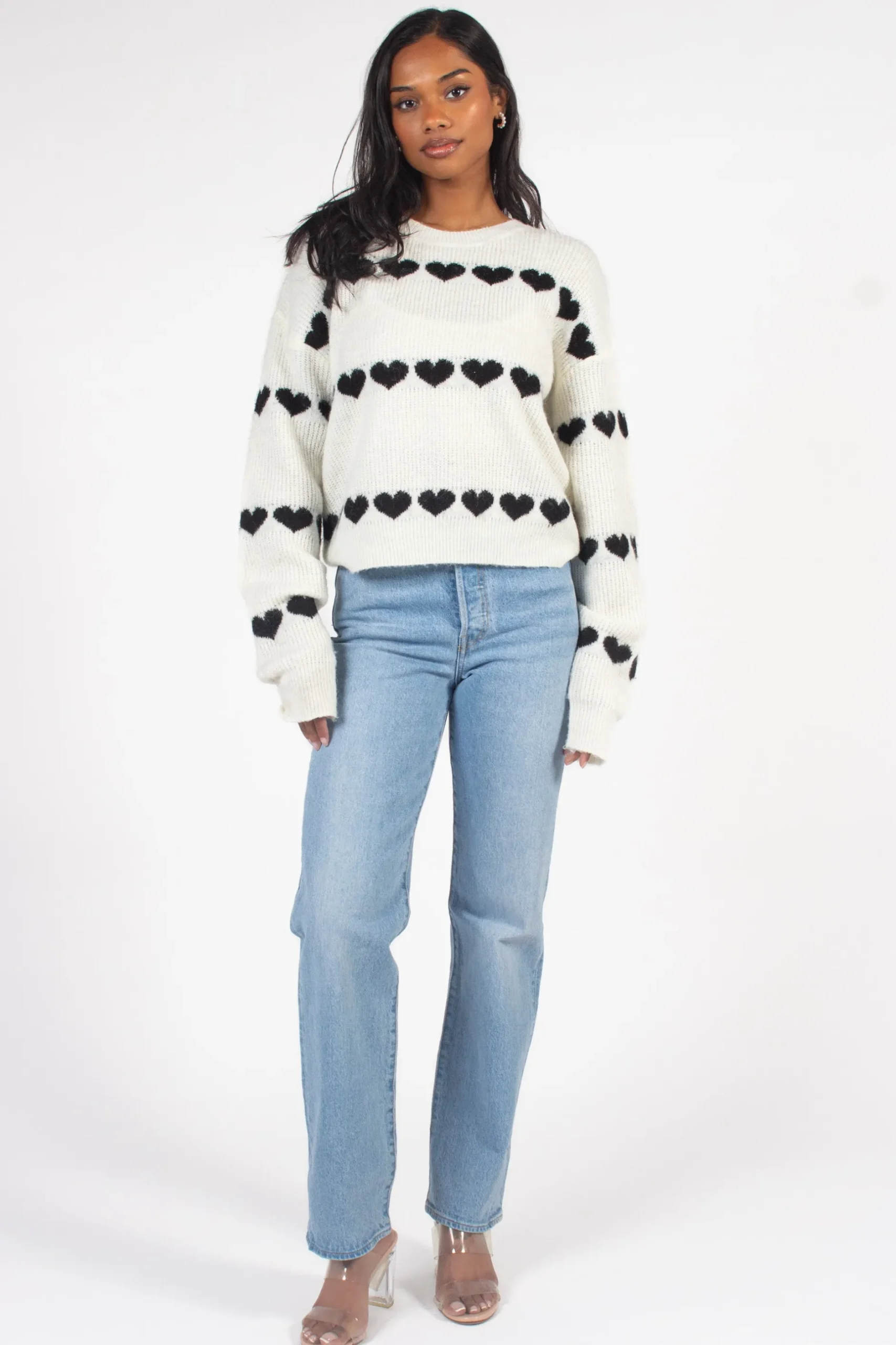 Gilli Lilliana Heart Knit Sweater White Clearance