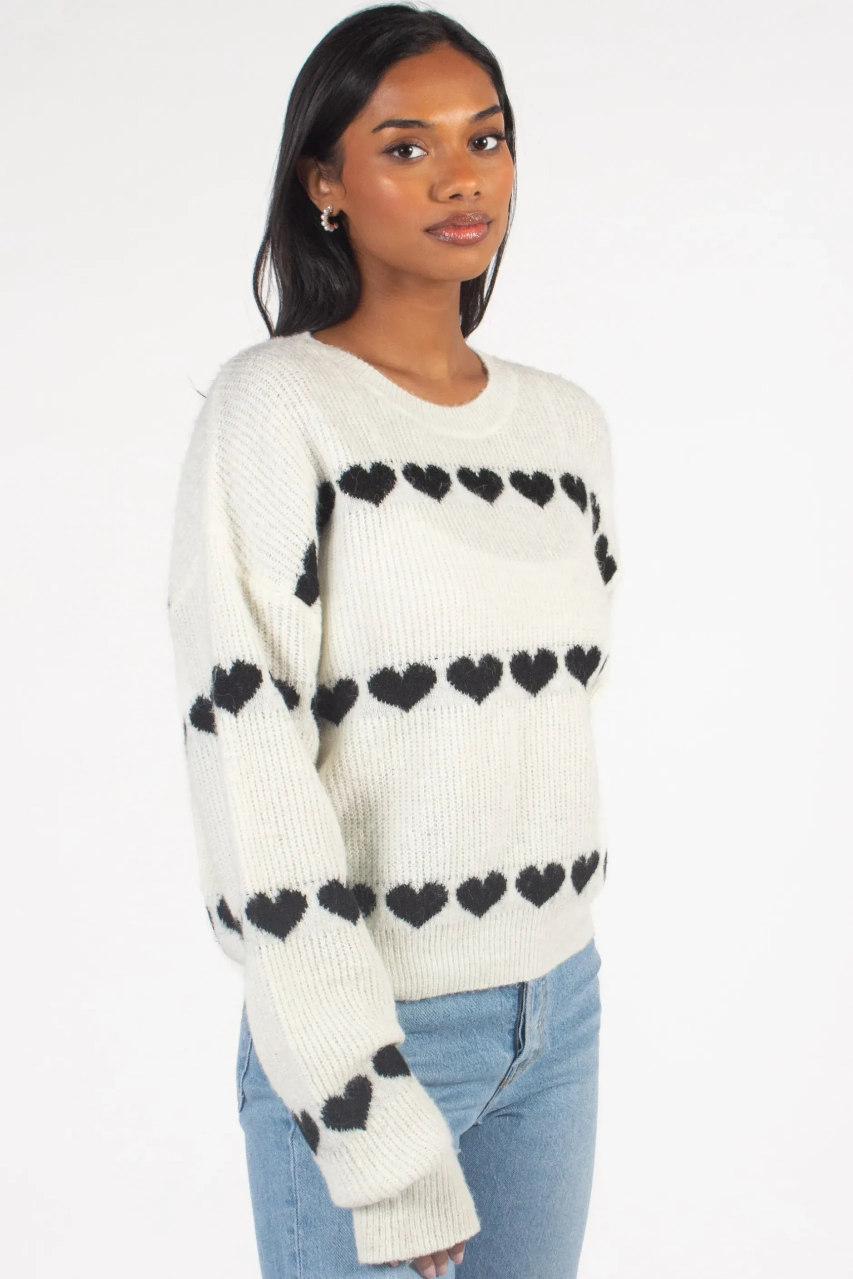 Gilli Lilliana Heart Knit Sweater White Clearance