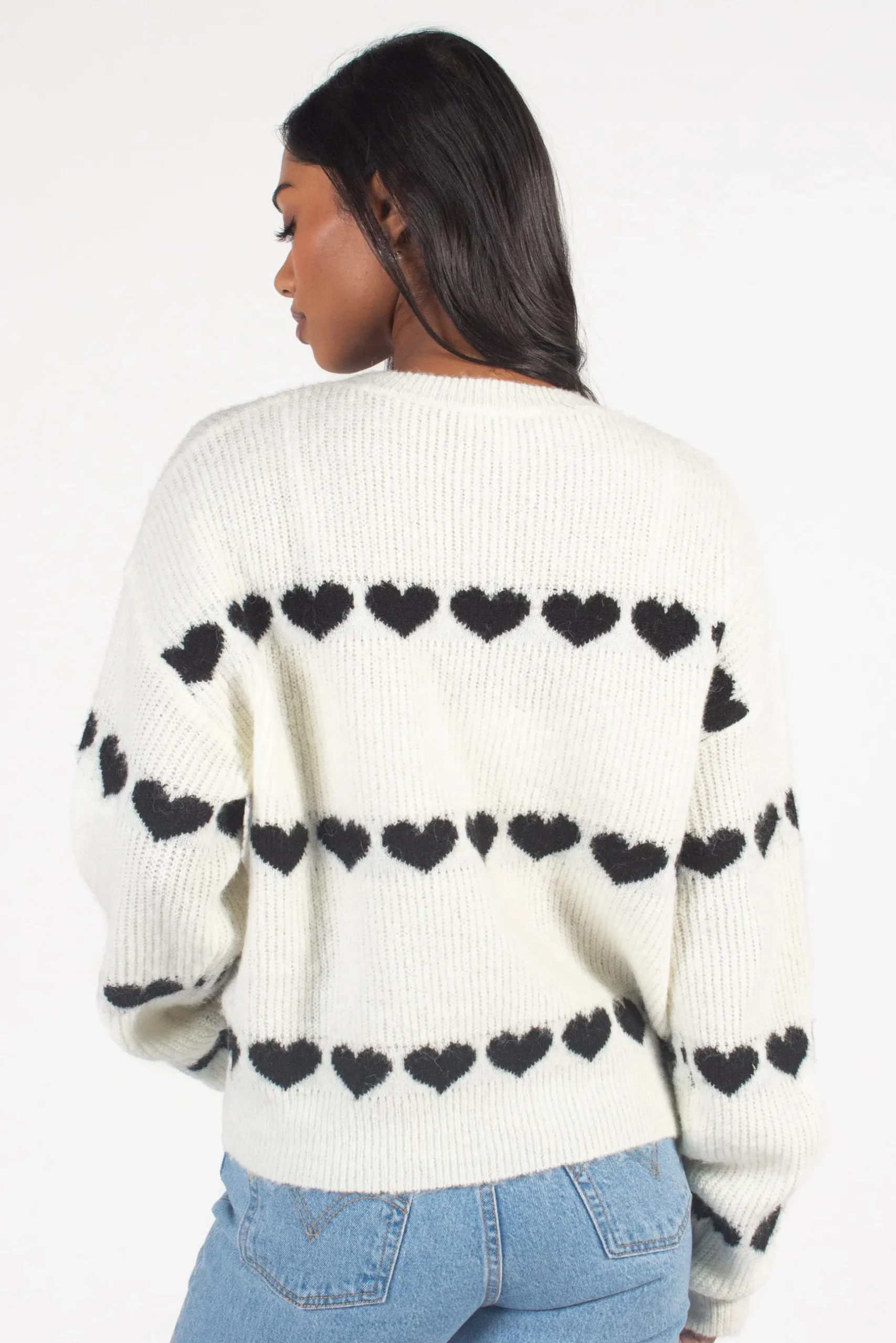 Gilli Lilliana Heart Knit Sweater White Clearance