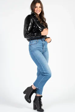36pointS Lola Patent Bomber Puffer Jacket Black Hot