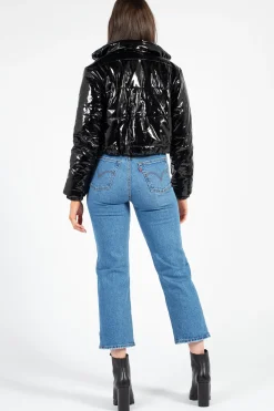 36pointS Lola Patent Bomber Puffer Jacket Black Hot