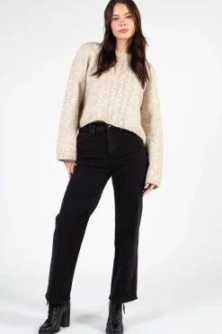 Lyla + Luxe Madge Crewneck Braid Front Sweater Oatmeal Sale