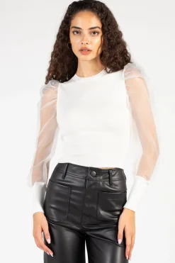 Idem Ditto Maddie Organza Puff Sleeve Knit Top Fashion
