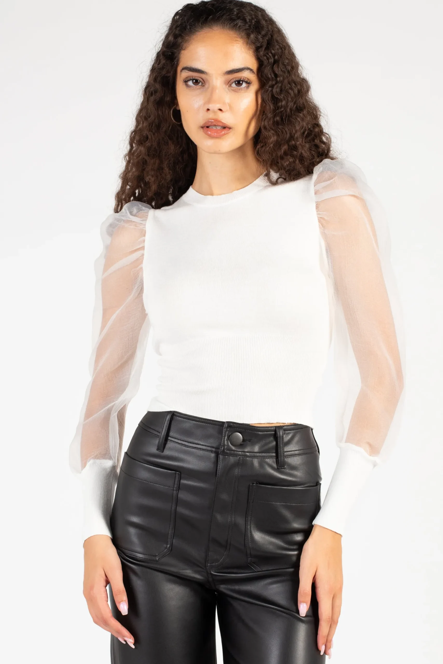 Idem Ditto Maddie Organza Puff Sleeve Knit Top Fashion