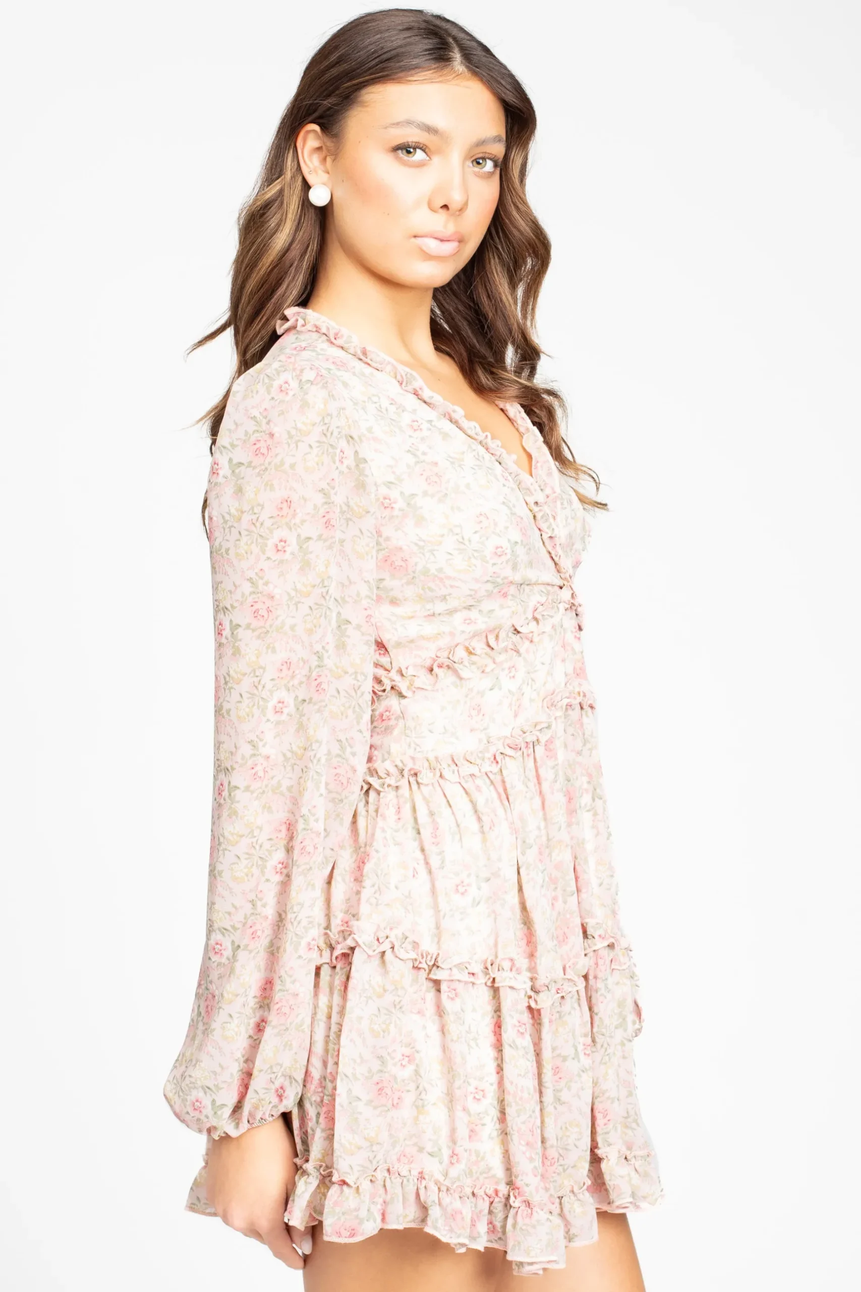 Love Song Madison Floral Ruffle Trim Mini Dress Pink Sale